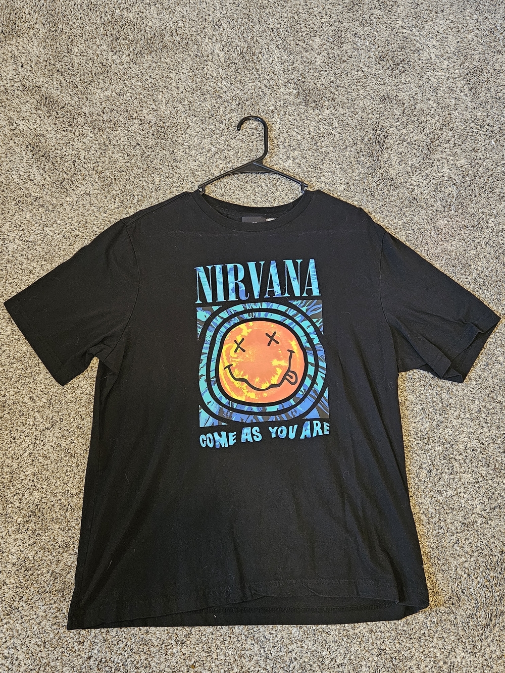 Nirvana Come As You Are Smiley Face Graphic Tee Black Band Shirt Size Large